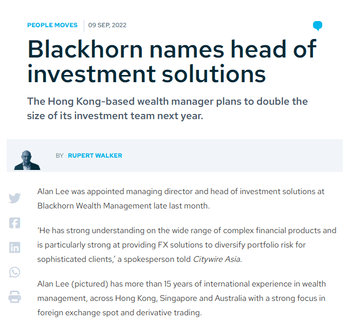 Blackhorn names head of investment solutions